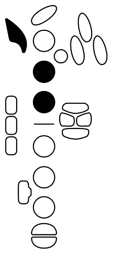 Fingering diagram for A3. Keys pressed: Octave, LH 2 3.