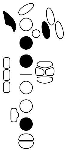 Fingering diagram for A4. Keys pressed: Octave, palm D, LH 2 3, RH 3.
