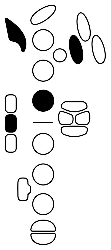 Fingering diagram for B4. Keys pressed: Octave, palm D, LH 3, side C.