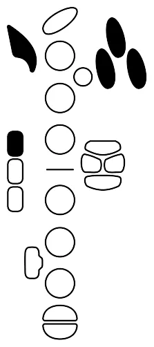 Alternate fingering diagram for D4. Keys pressed: Octave, palm D E-flat F, side E.