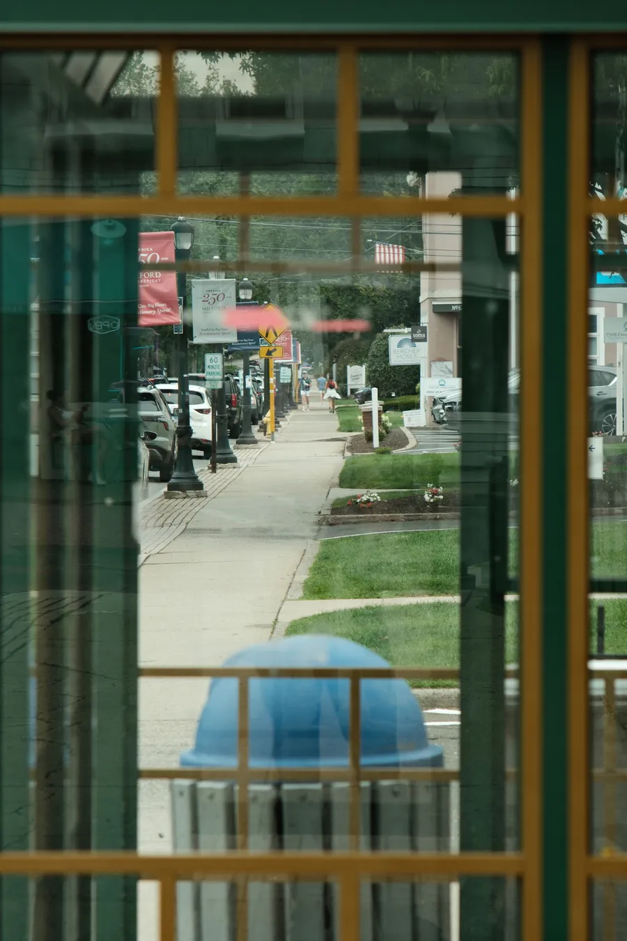 A bus stop in downtown Milford.