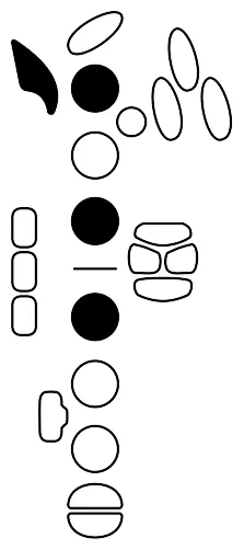 Fingering diagram for F#3. Keys pressed: Octave, LH 1 3, RH 1.